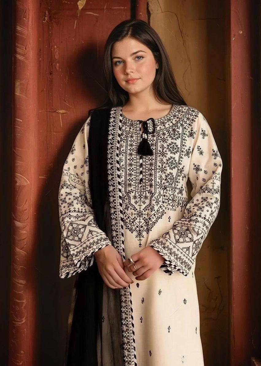 Embroidered Linen Salwar Kameez Suit, Chiffon Dupatta