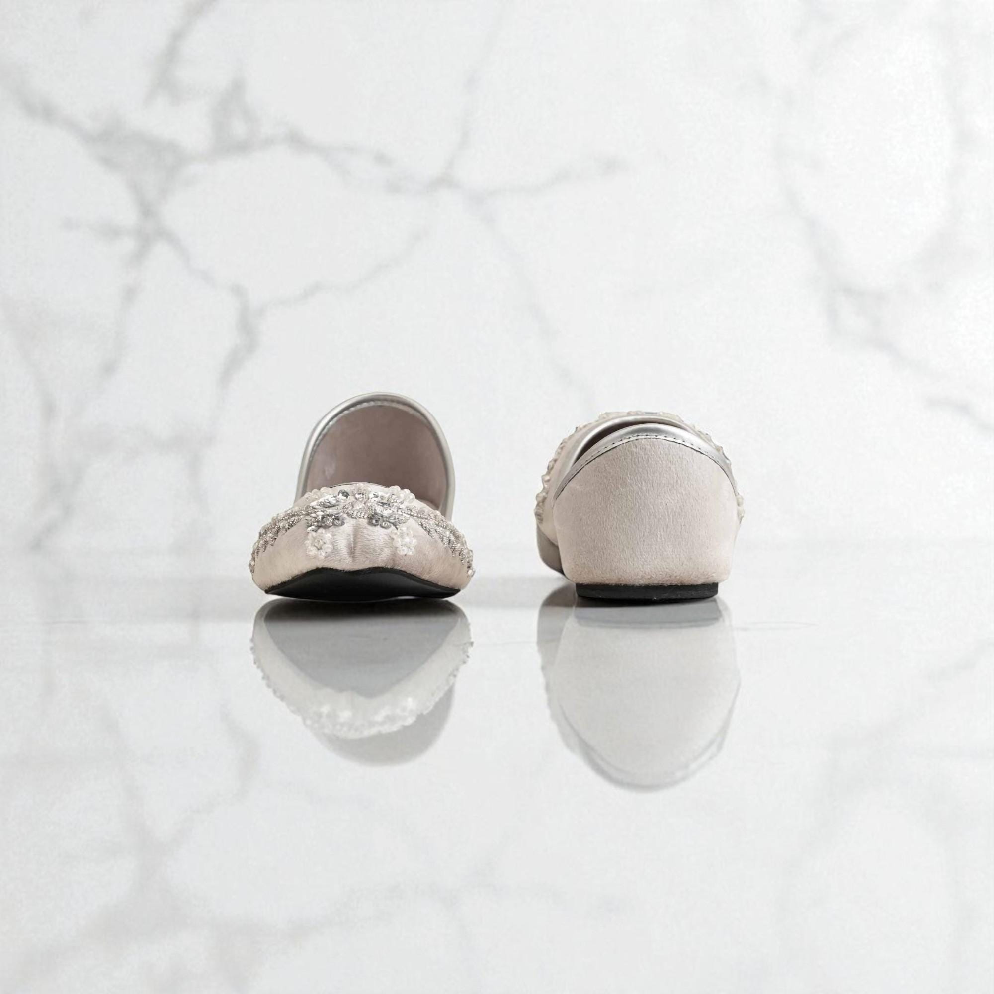 Silver Pearl Embroidered Jutti: Velvet Wedding Mojaris