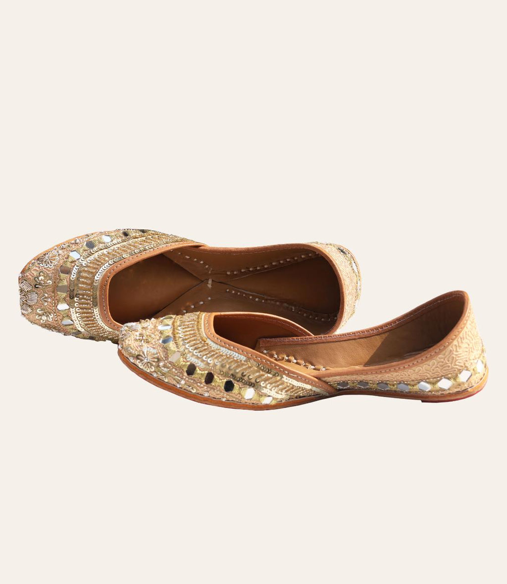 Handcrafted Mirror Gold Jutti: Indian Wedding Shoes