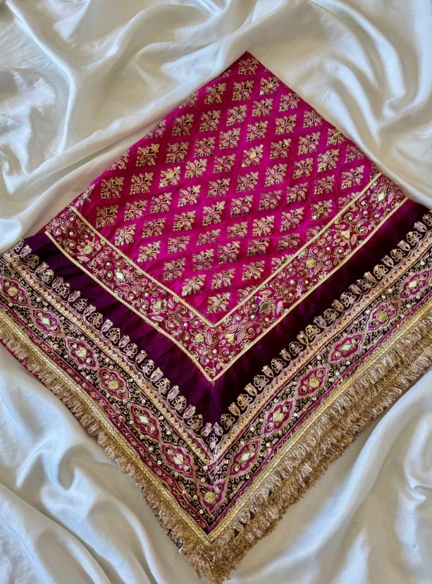 Silk Embellished Gota Dupatta, Pakistani Wedding Shawl