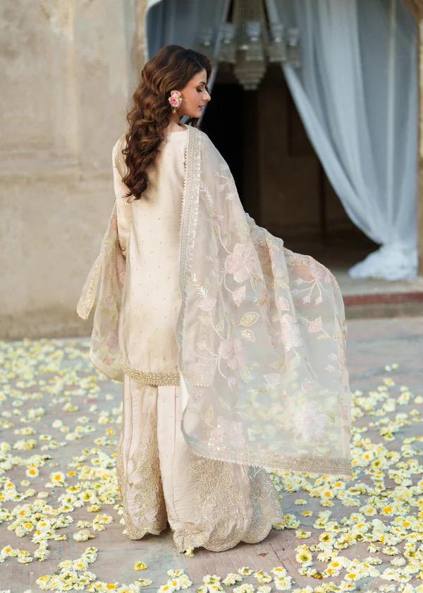 Ivory Sequin Silk Shalwar Kameez: Pakistani 3-Piece Suit