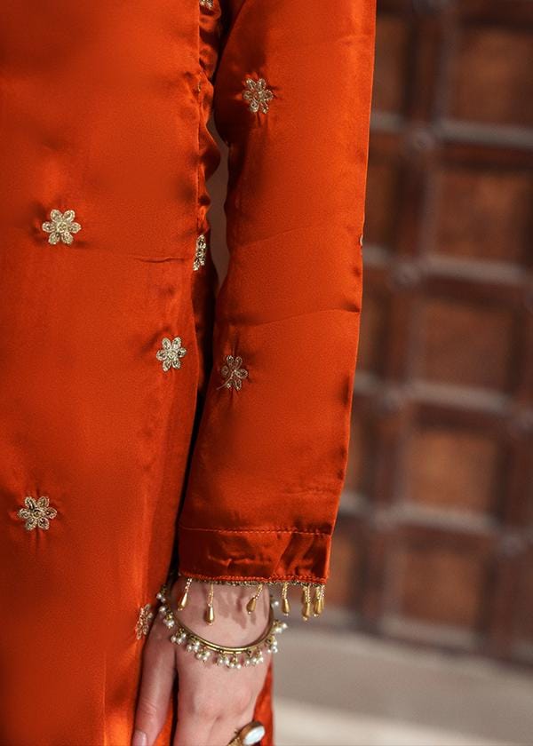 Embroidered Silk Shalwar Kameez: Pumpkin Orange Indian Party Outfit, 3pc punjabi suit women dress