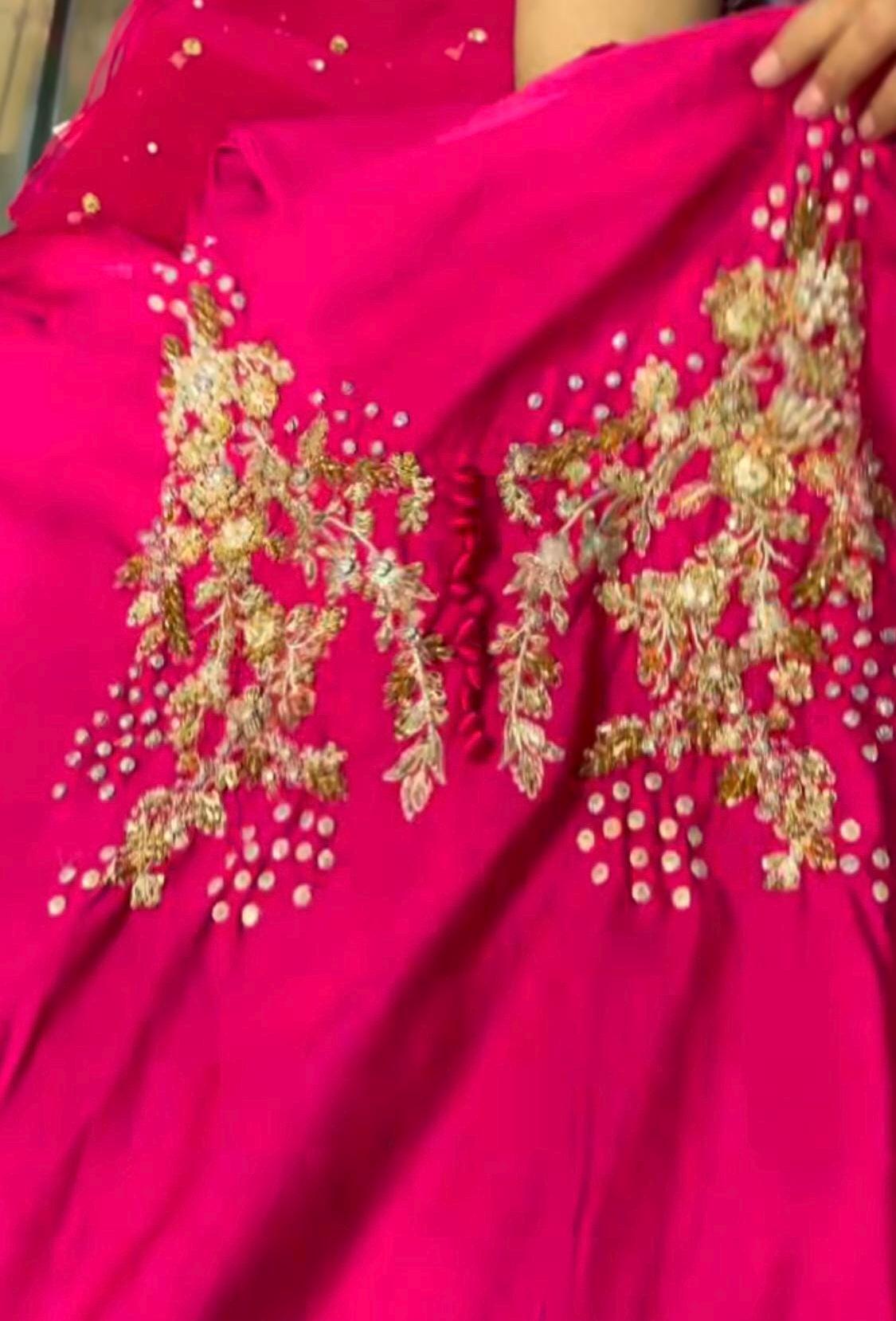Embroidered Hot Pink Pakistani Suit: Raw Silk Wedding Party Wear