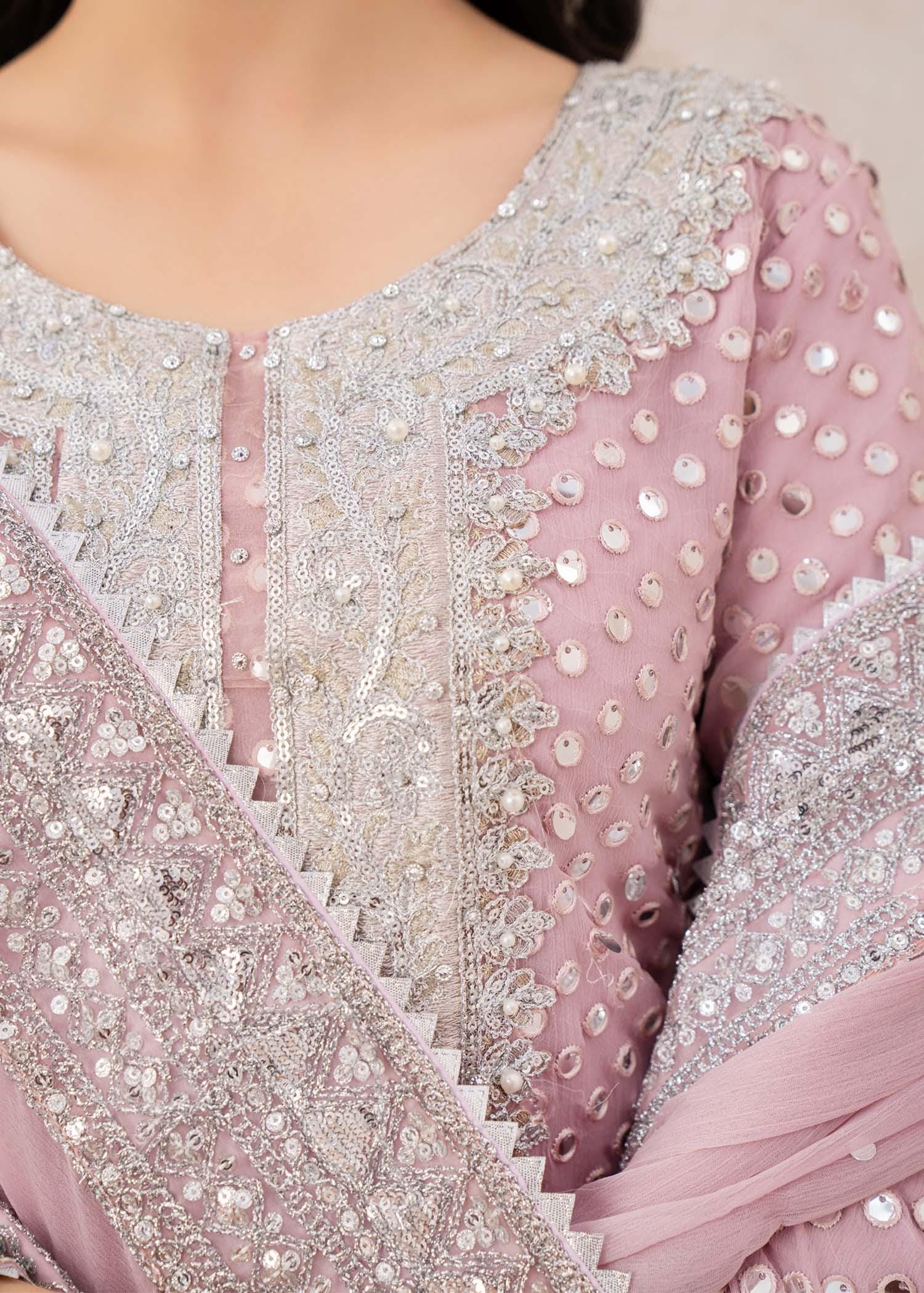 Pink Pakistani Wedding Dress: Pearl Kamdani 3-Piece Shalwar Kameez