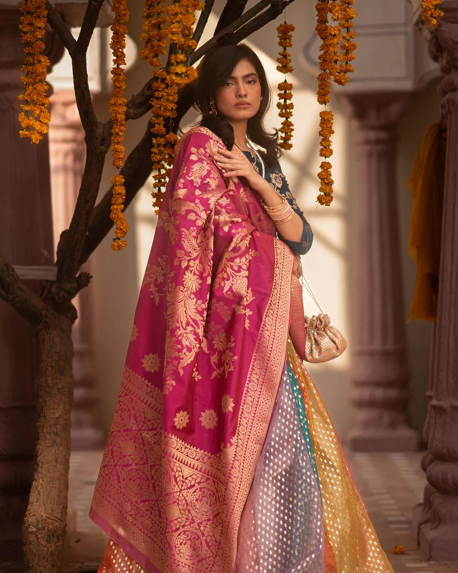 Silk Banarasi Dupatta: Pakistani Bridal Wedding Shawl