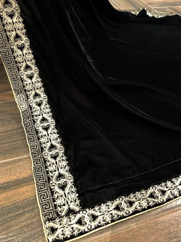 black Velvet Shawl, Sequins Embroidered, Bridal Gift