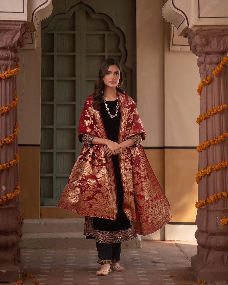 Silk Banarasi Dupatta: Pakistani Bridal Wedding Shawl