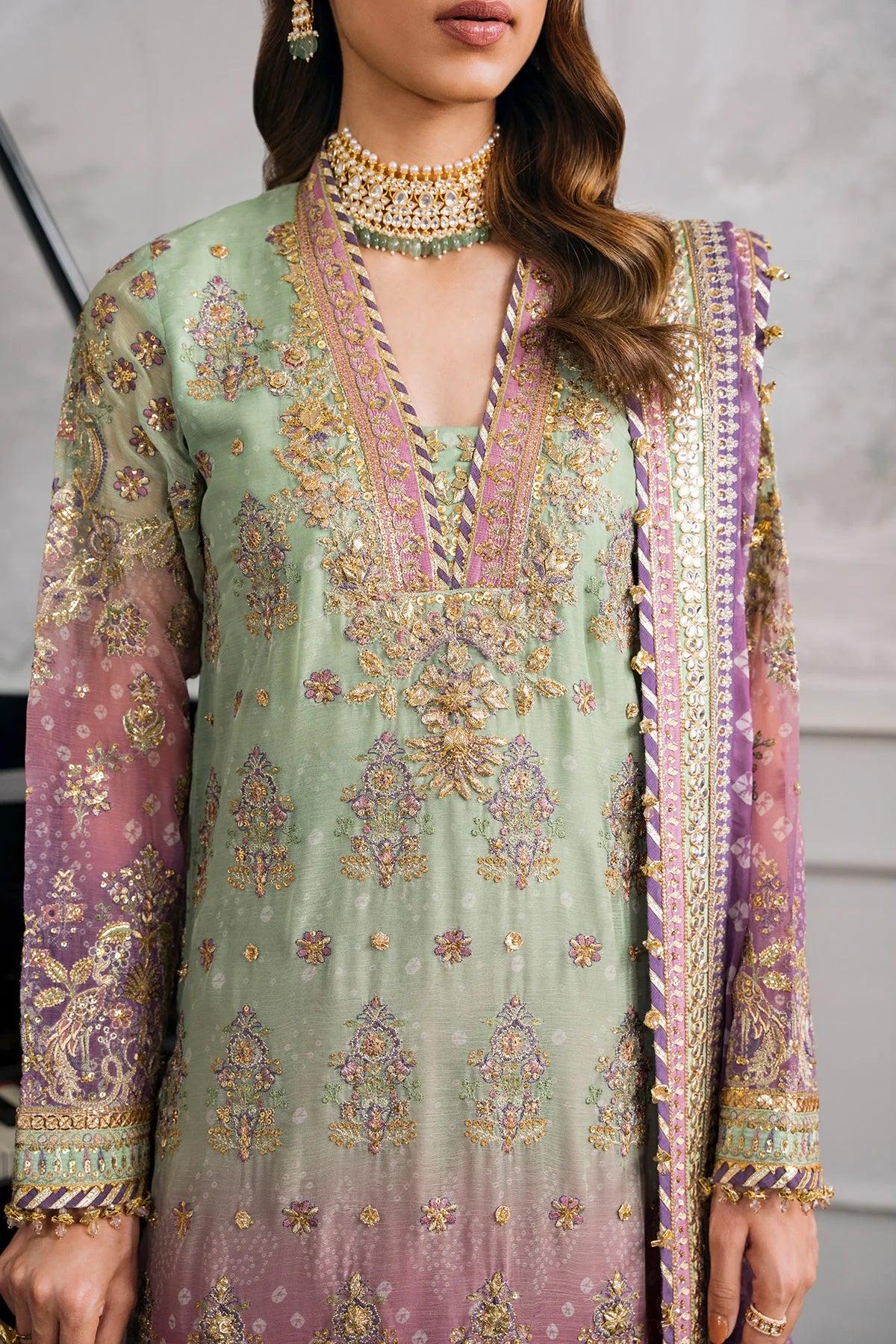 Embroidered Chiffon Silk Suit: Mint Green Pakistani Wedding Dress