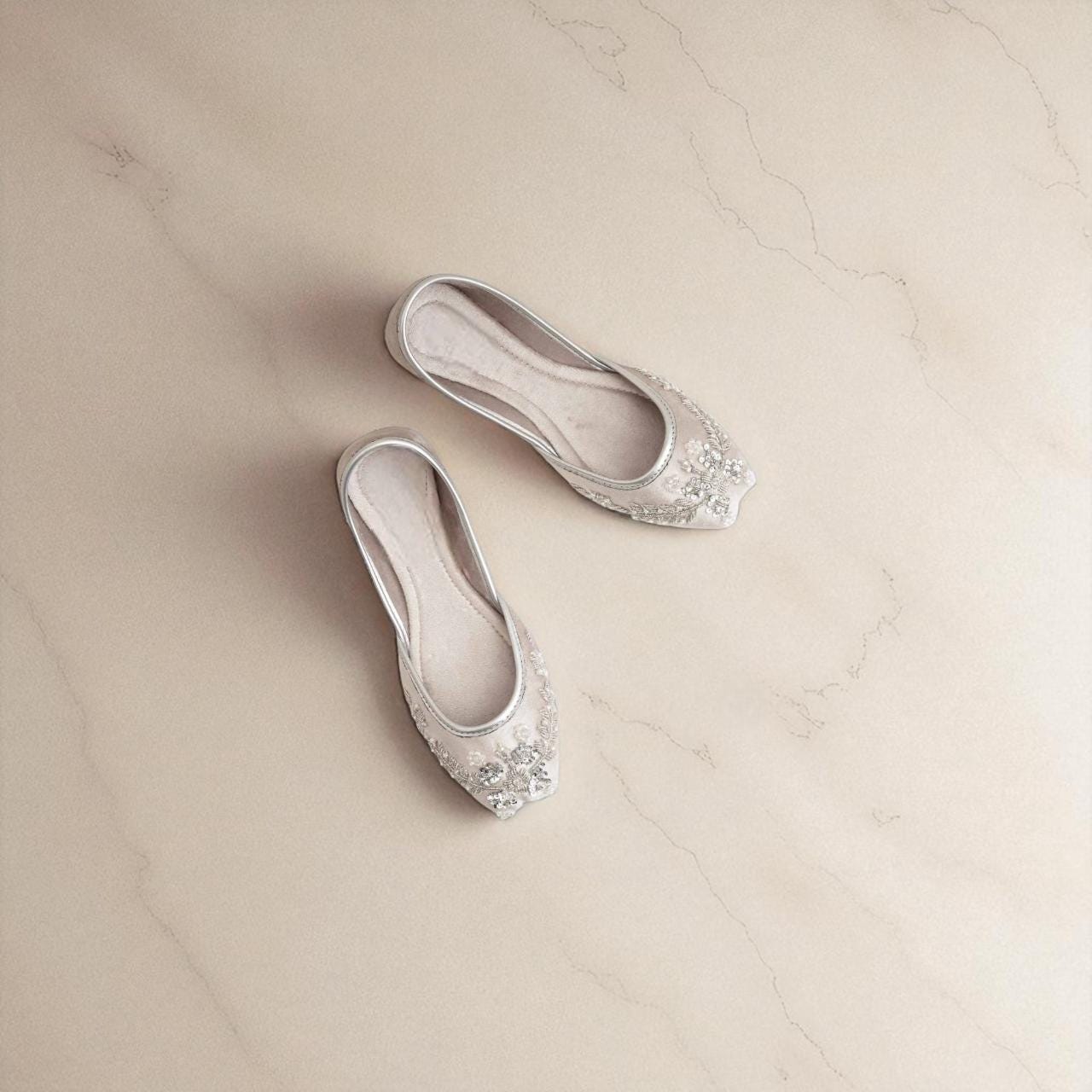 Silver Pearl Embroidered Jutti: Velvet Wedding Mojaris