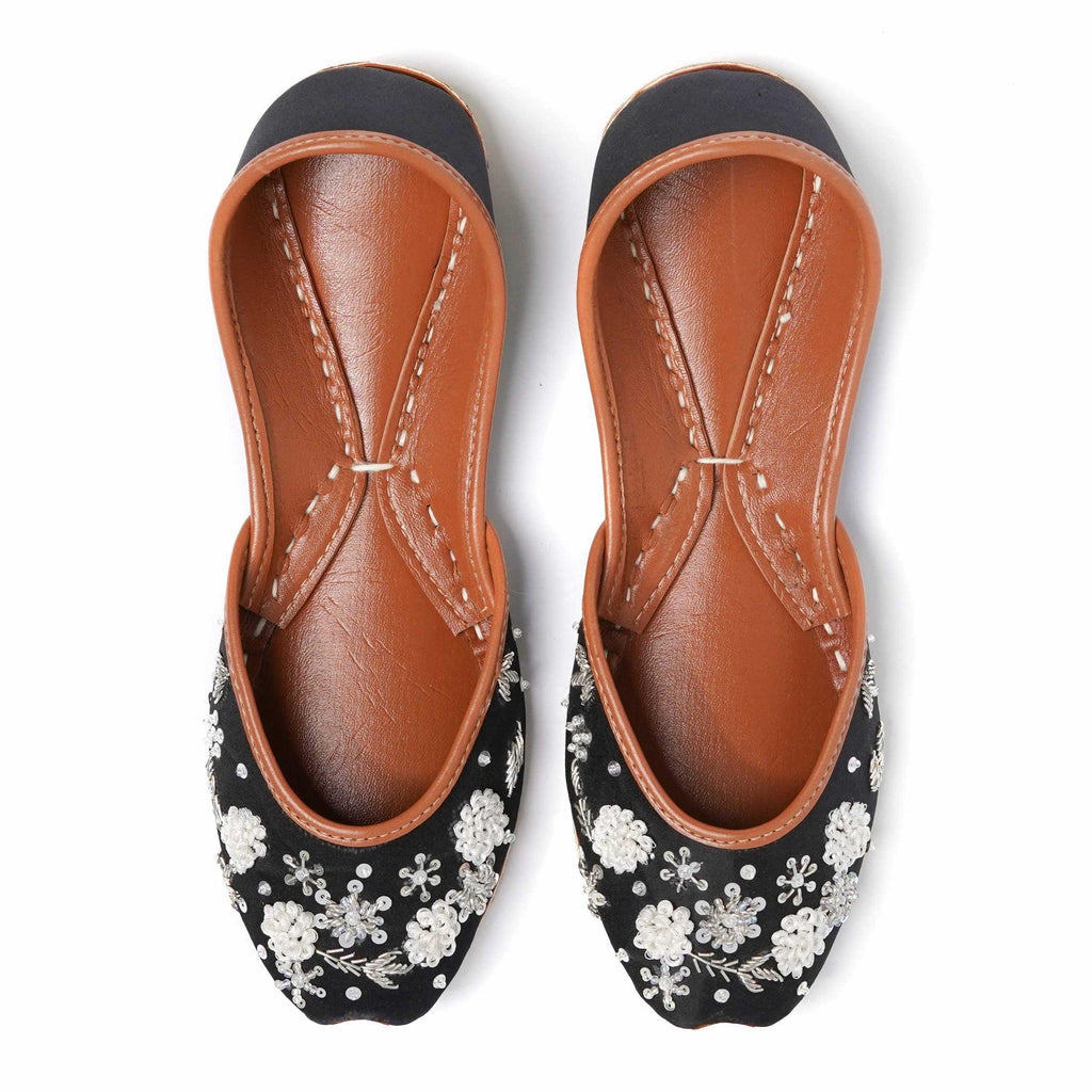 Black Pearl Bridal Flats: Handmade Indian Khussa Shoes