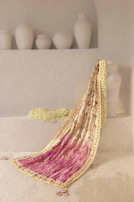 Gold Tissue Indian Shawl: Tie Dye Kamdani Hand Embroidery