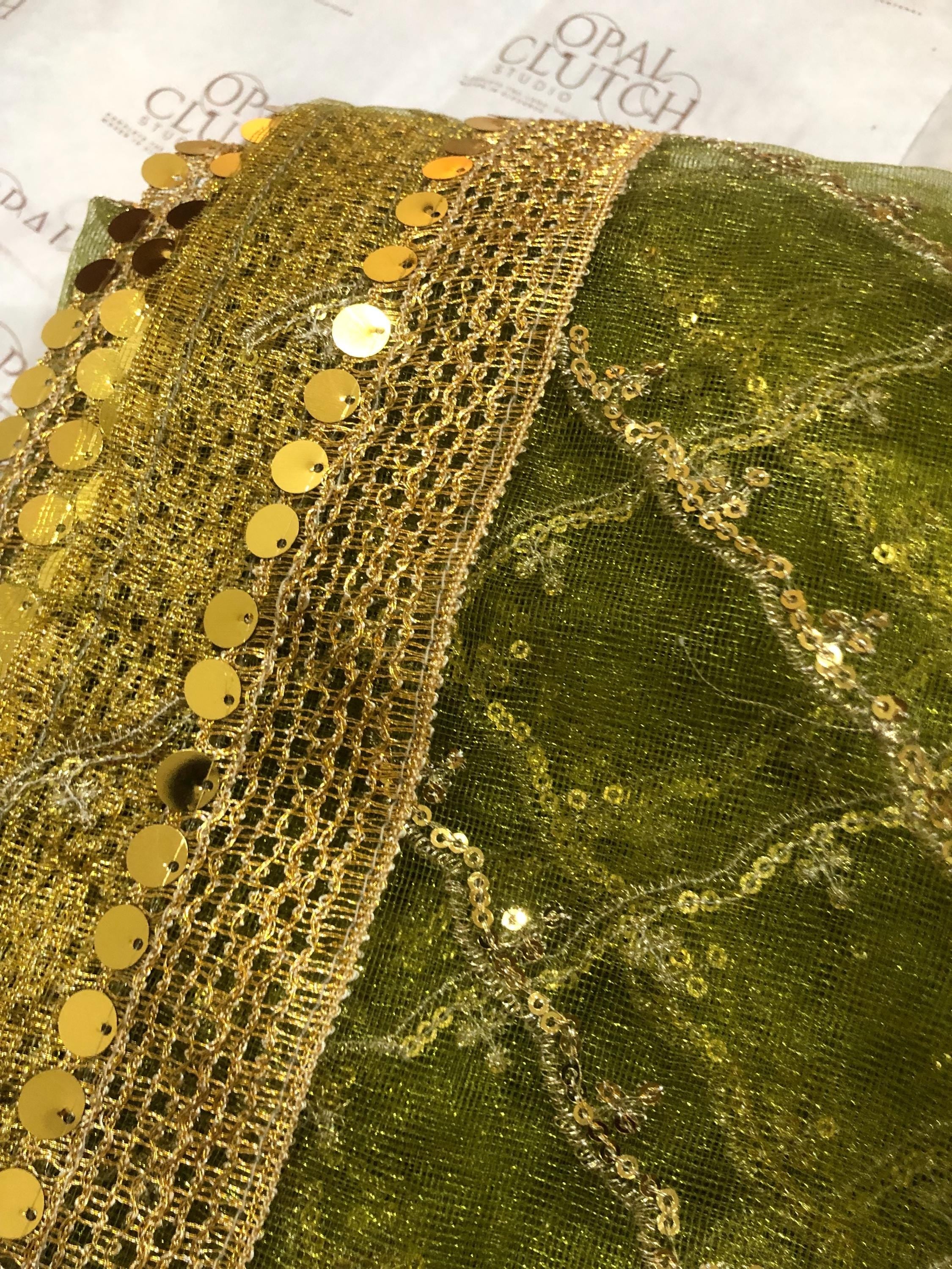 Zari Net Dupatta, Gold, Blue, Green, Engagement Mehndi Wear