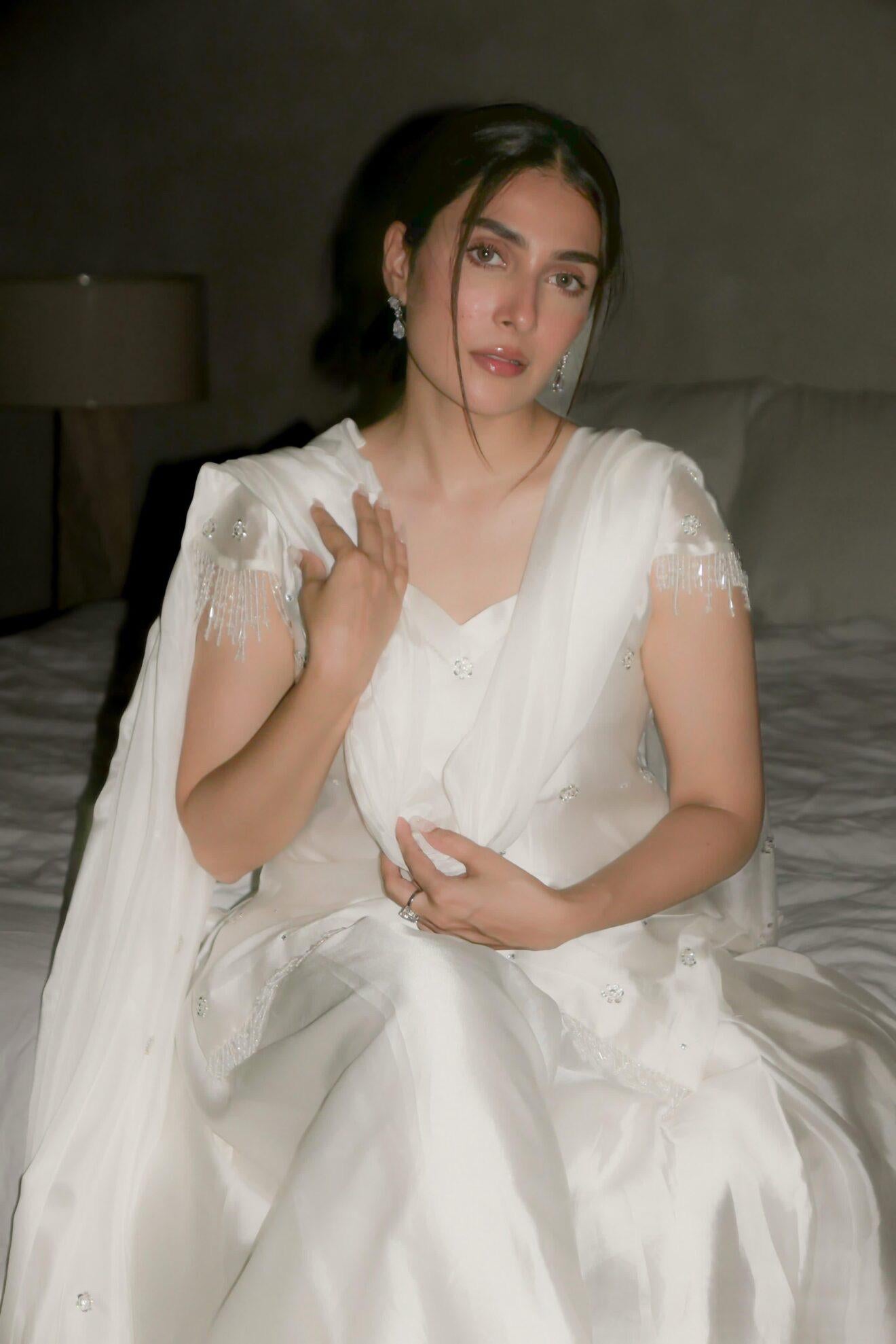 White Butter Silk Pakistani Outfit, Mirror Work Indian Dress, 3pc