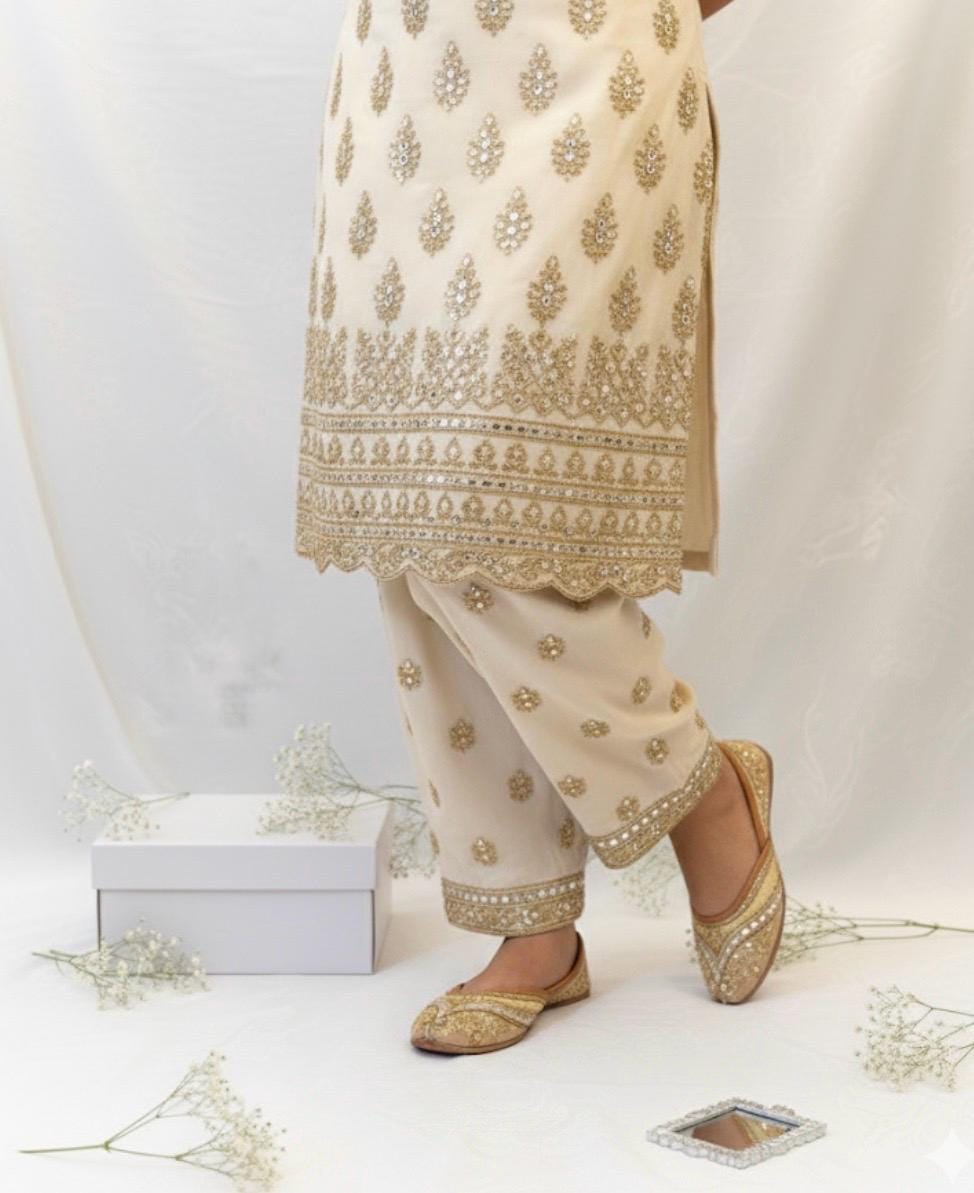 Handmade Gold Silk Jutti, Beaded & Sequined Punjabi Flats