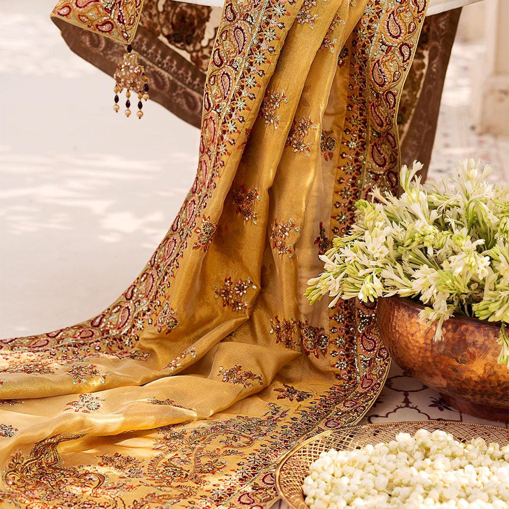 Gold Indian Silk Kamdani Bridal Shawl