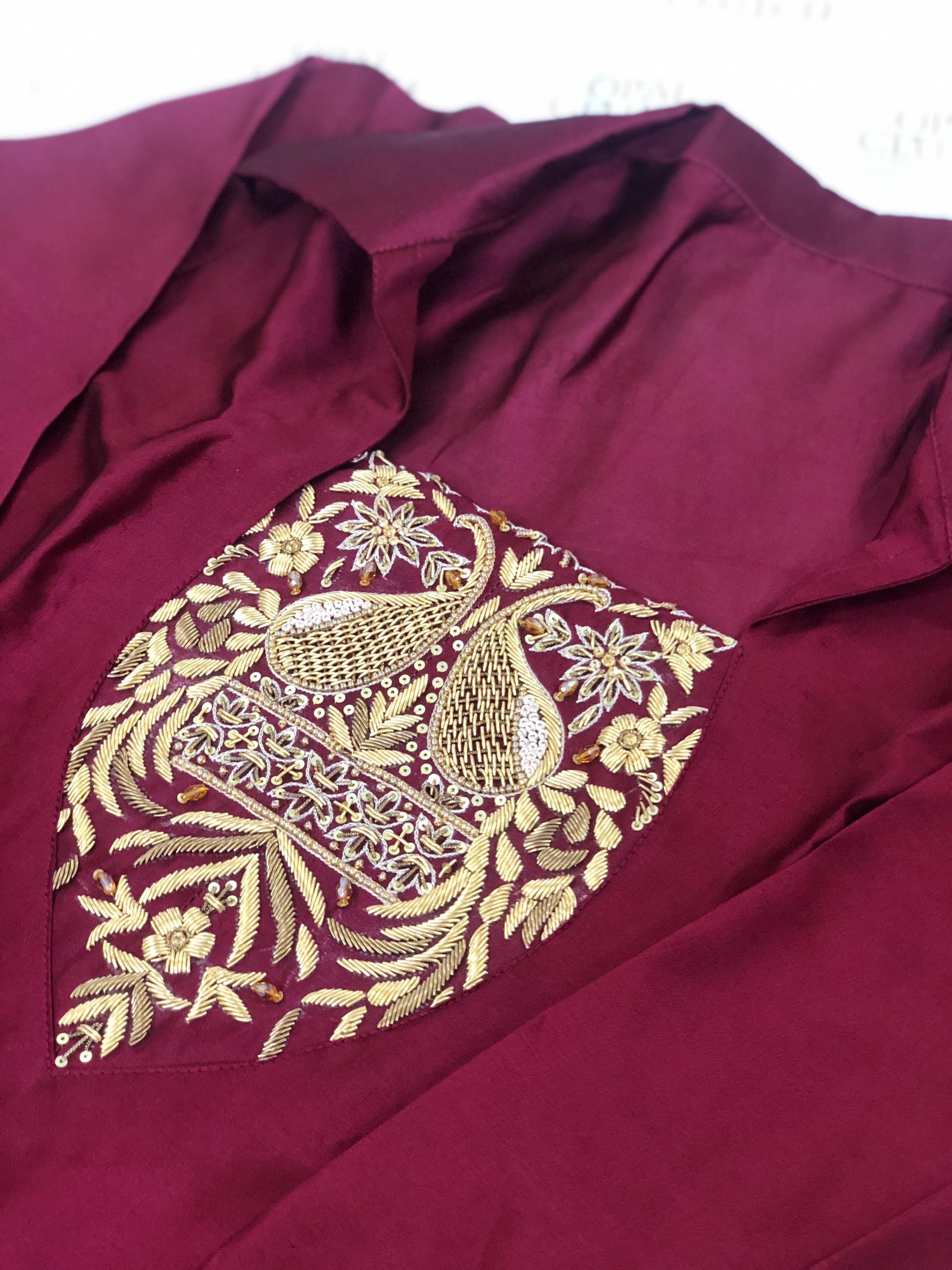 Embroidered Buttersilk Shalwar Qamiz: Magenta Indian Pakistani Outfit
