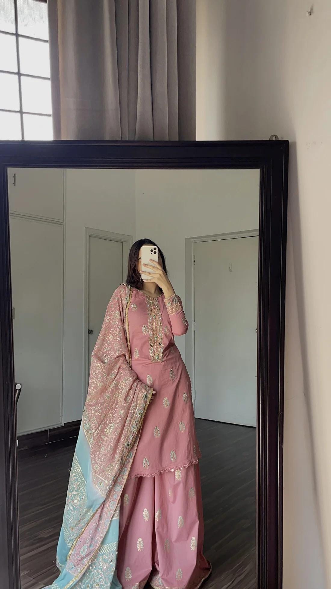 Stitched Pink Lawn Suit, Embellished Pakistani Outfit, 3-Piece