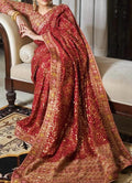 Embroidered Maroon Silk Bridal Saree, Indian Wedding