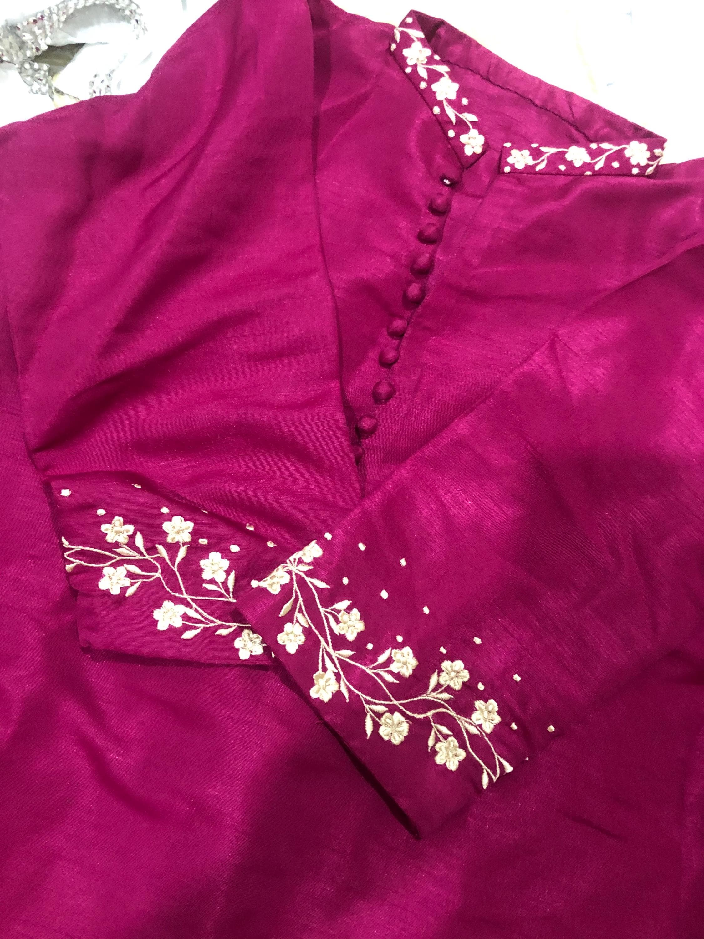 Hot Pink Hand Embroidered Silk Suit with Organza Dupatta