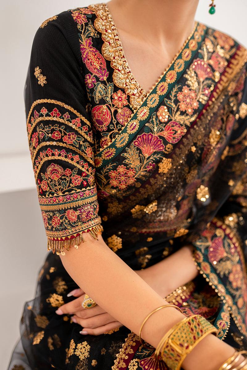 Black Threadwork Embroidered Net Saree, Indian Party Wear