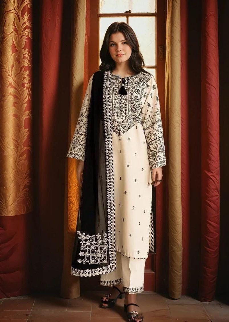 Embroidered Linen Salwar Kameez Suit, Chiffon Dupatta