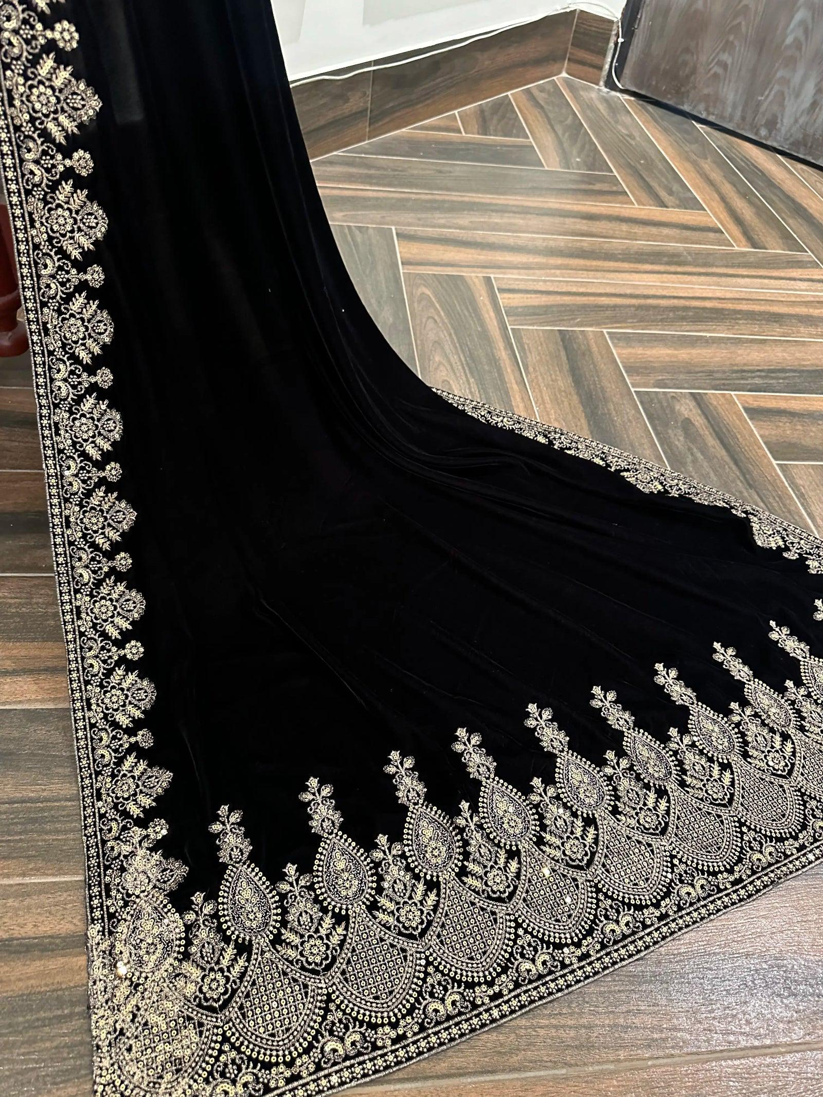Black Velvet Shawl | Indian Tila Embroidered Wrap