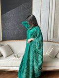 Green Russian Silk Salwar Kameez Suit, Festive Wedding Wear