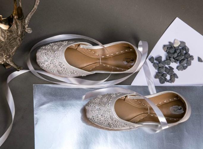 Pearl Embellished Bridal Khussa | Silver Wedding Jutti