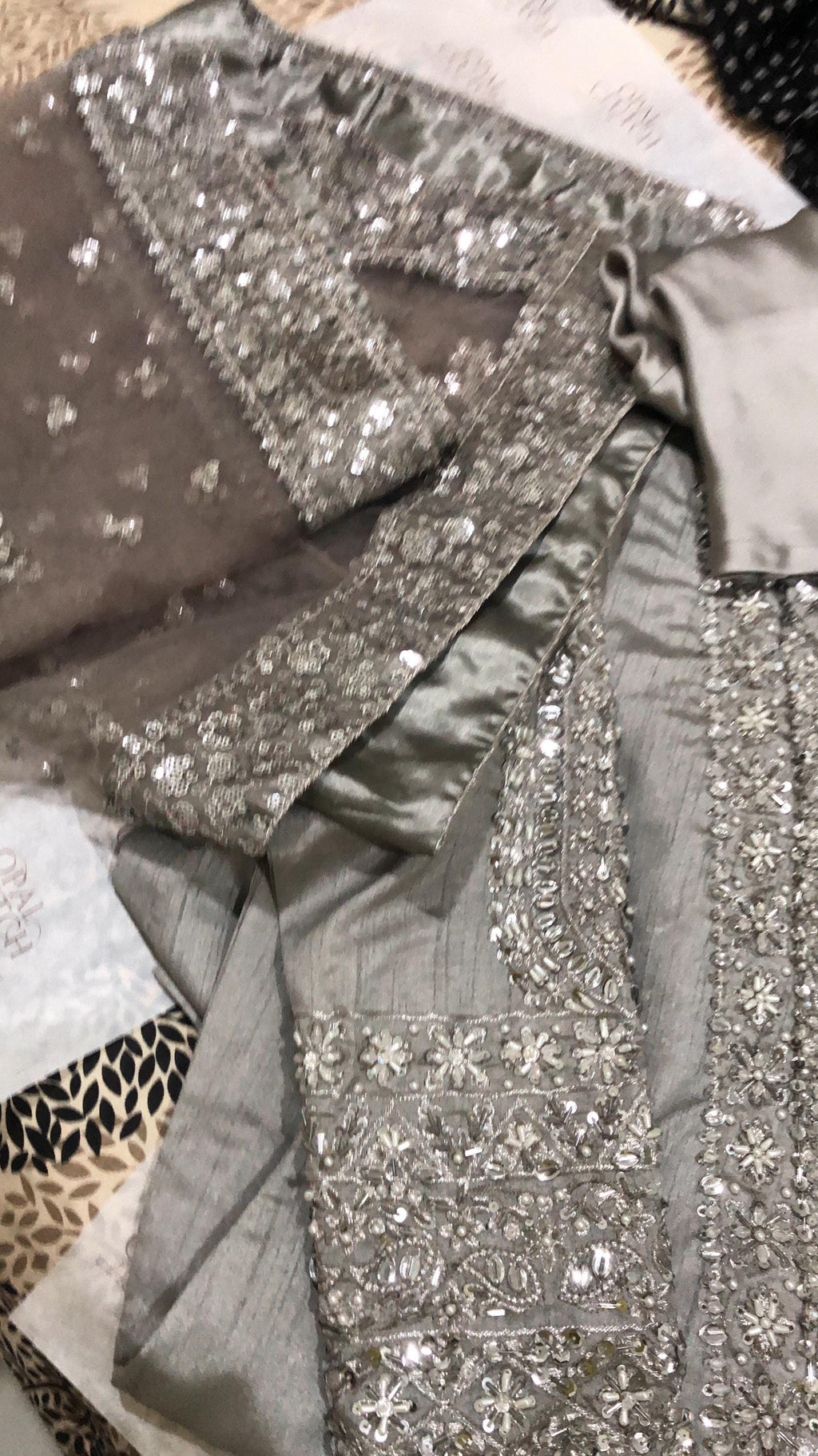 Grey Silk Salwar Kameez Suit, Embroidered Indian Wedding Dress