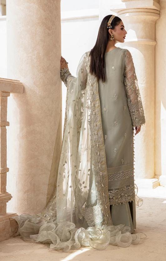 Sage Green Organza 3pc Pakistani Suit: Embroidered Wedding Party Wear,pakistani designer dress,pistachio green dress indian,3pc party wear