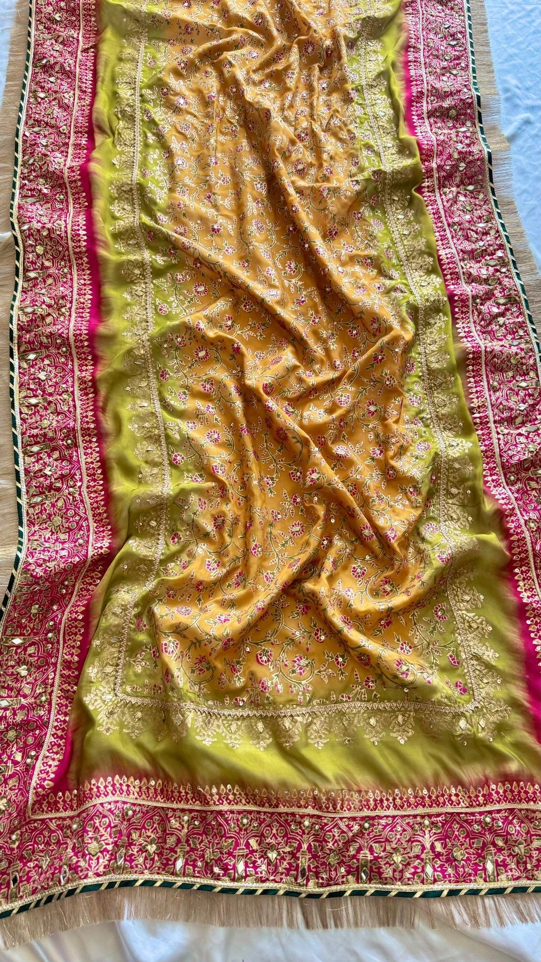 Embroidered Raw Silk Mayoun Set, Gotta & Mukesh Work, 3pc