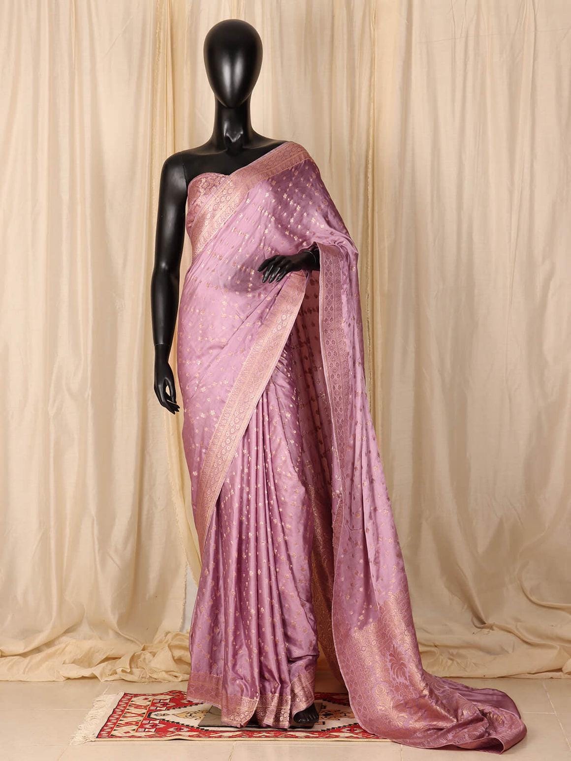 Bottle Green Banarasi Silk Saree, Jaal Pattern, Floral Border