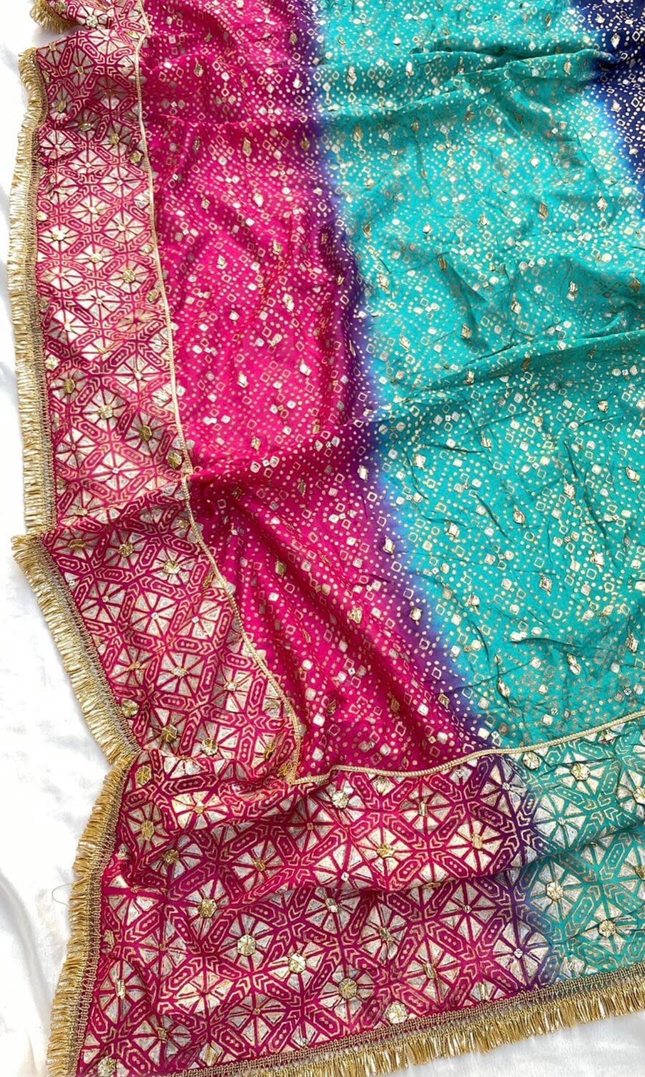Shaded Silk Chunri Dupatta, Gota Work, Pakistani Wedding Shawl
