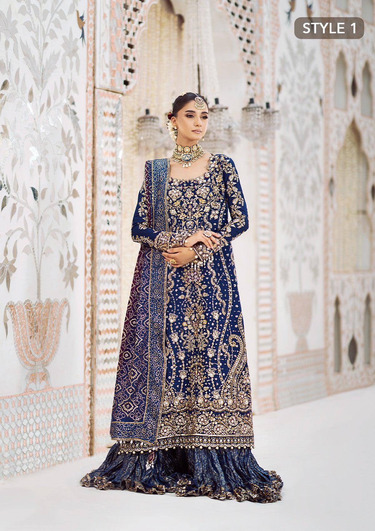 Pakistani Blue Bridal Dress, Heavy Embroidered Silk Wedding Outfit