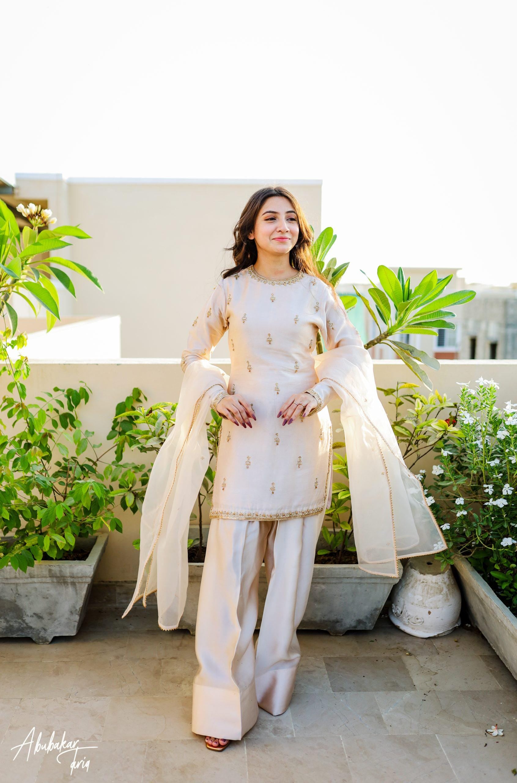 Ivory Farshi Shalwar Kameez: Kamdani Zari Silk Pakistani Wedding Suit