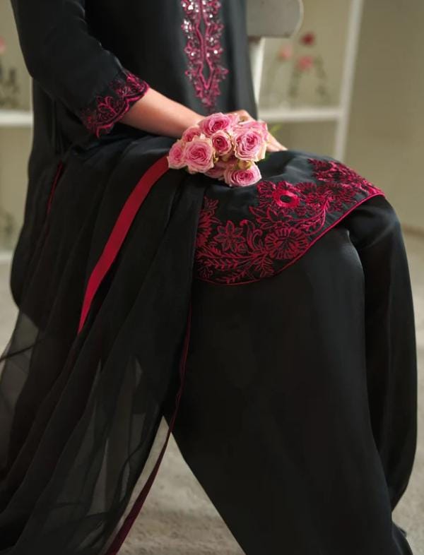 Blue Silk Sharara Suit: Indian Dress with Organza Dupatta