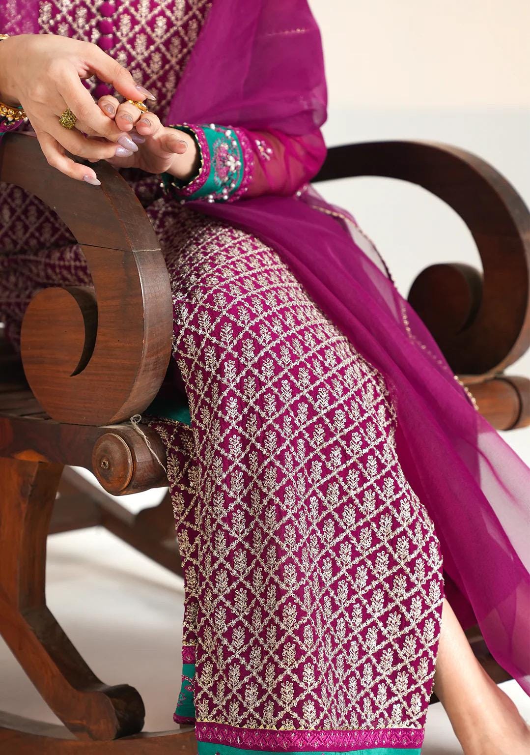 plum chiffon embroidered shirt  Kameez Shalwar, Pakistani hand work embellished 3pc Outfit