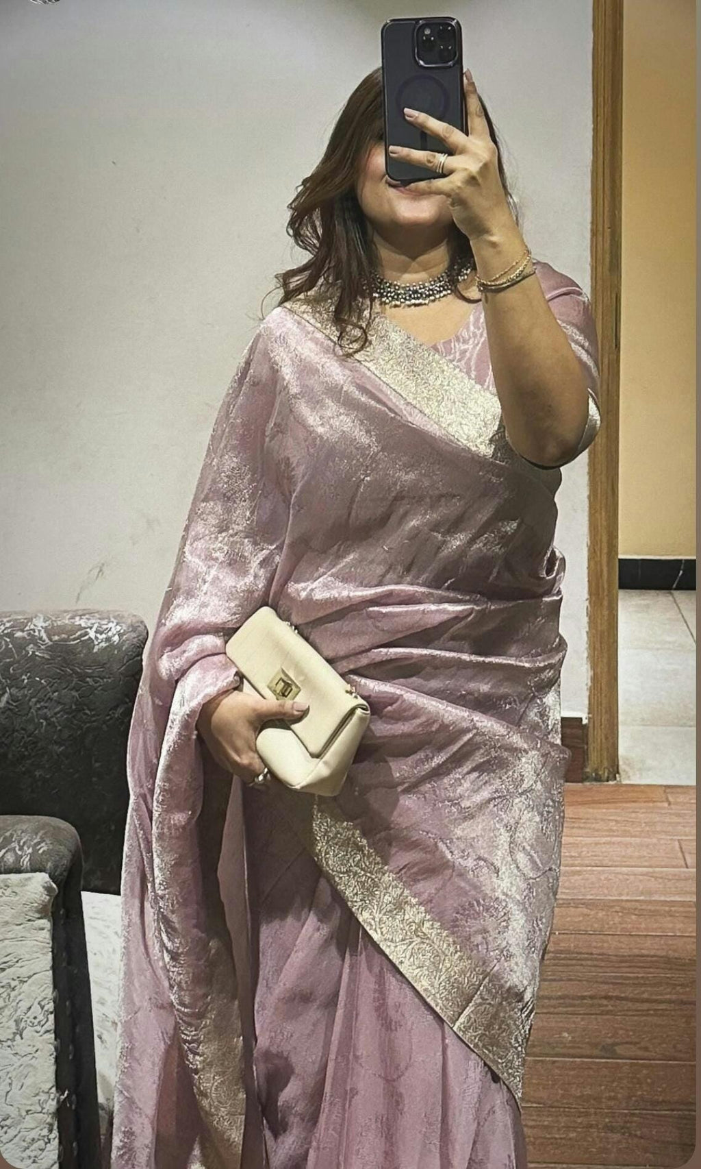 Gul lilac pinkish saree, banarsi saree  with zari borders