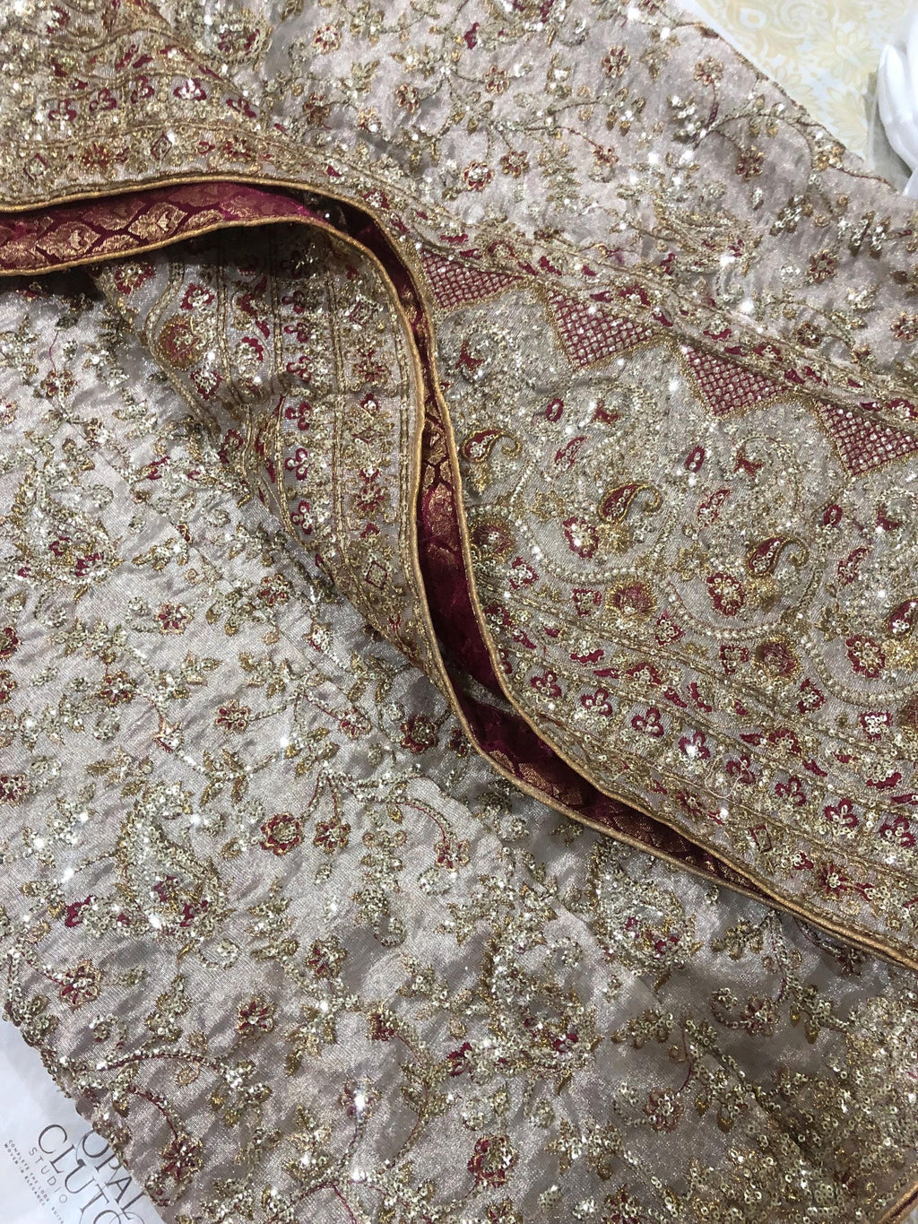 Hand Embroidered Gold Tissue fancy Dupatta: Indian Wedding Shawl