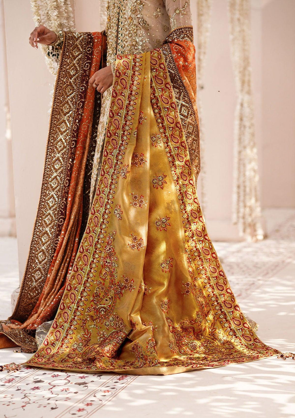 Gold Indian Silk Kamdani Bridal Shawl