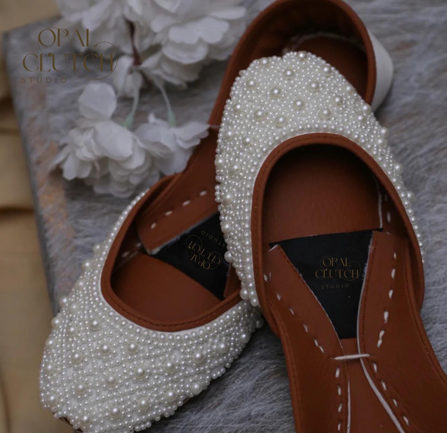Handmade Pearl Bridal Jutti – White Wedding Flats, Ethnic Mojari