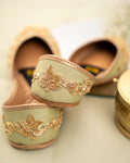 Handcrafted Haya Mint Bridal Khussa Flats: Pakistani Jutti with Silver Mirror