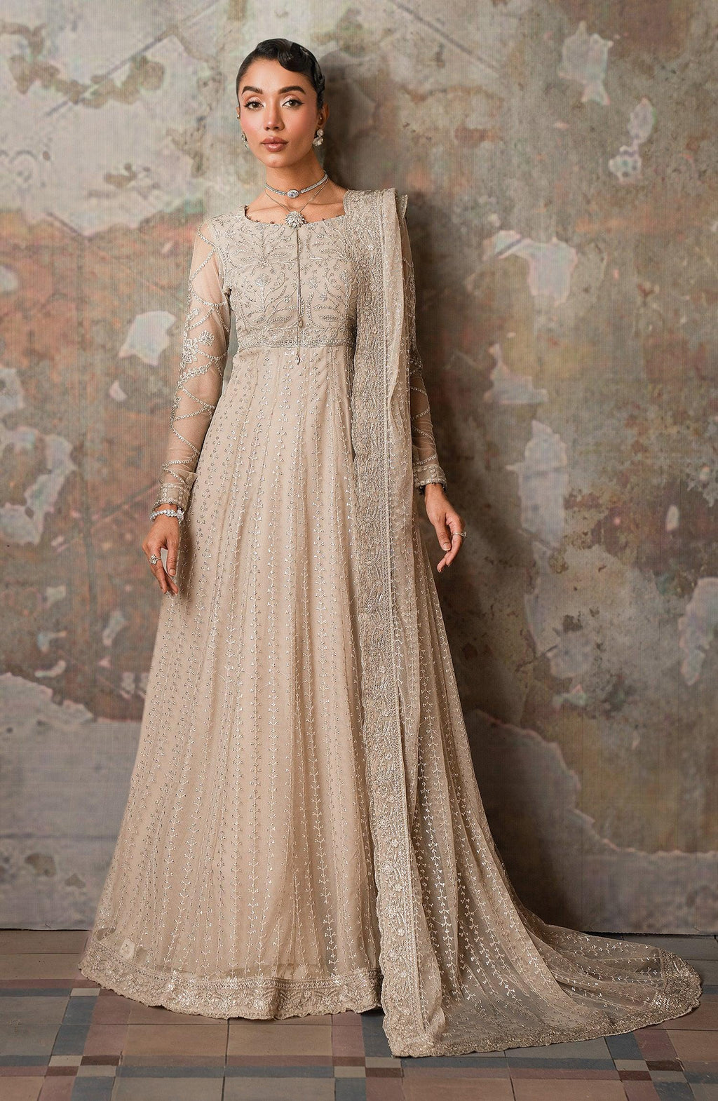 Sequined Embroidered Net Saree | Pakistani Gown, Eid & Diwali