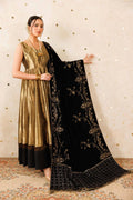 Black Velvet Shawl – Gold Sequins & Tila Embroidery, Formal Occasion