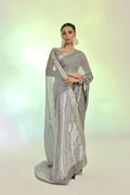 Silver Banarasi Chiffon Saree with Blouse