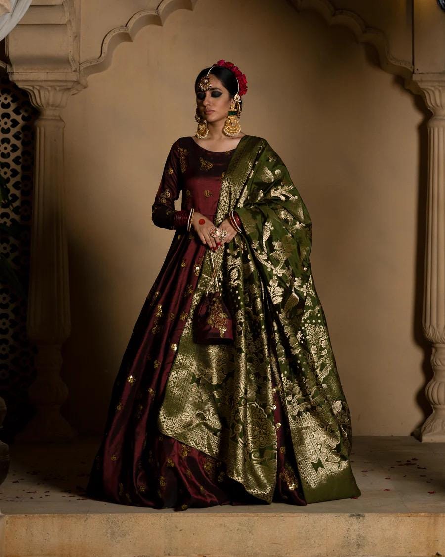 Silk Banarasi Dupatta: Pakistani Bridal Wedding Shawl