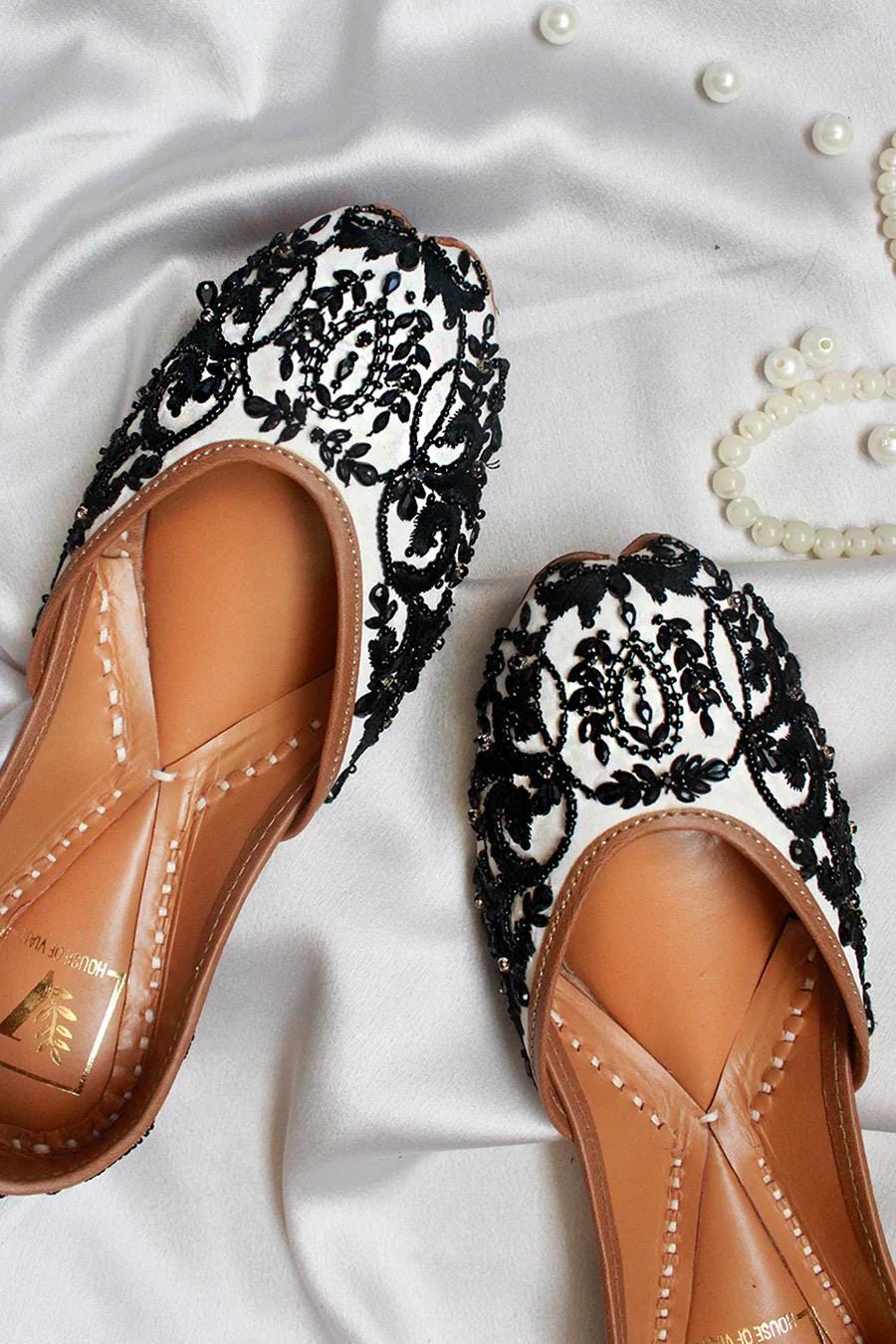Handmade Pearl Bridal Juttis - Embroidered Indian Khussa Flats