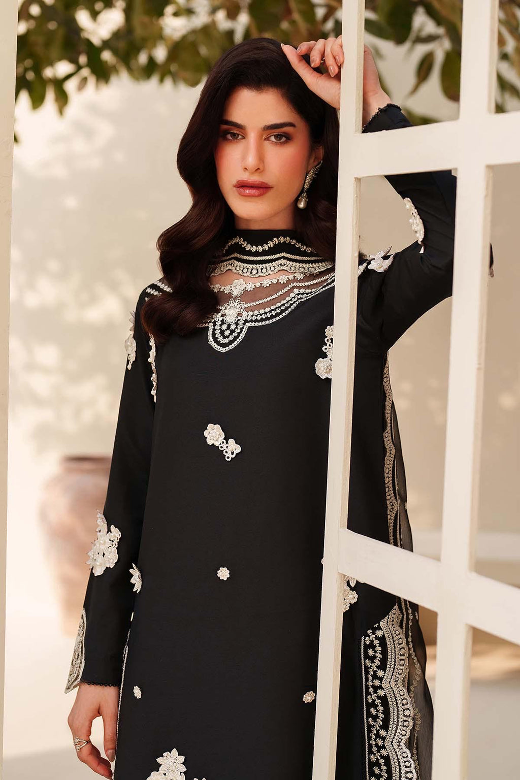 black pakistani Embroidered Silk Shalwar  3pc Suit, 3D Floral Pakistani Dress with Dupatta