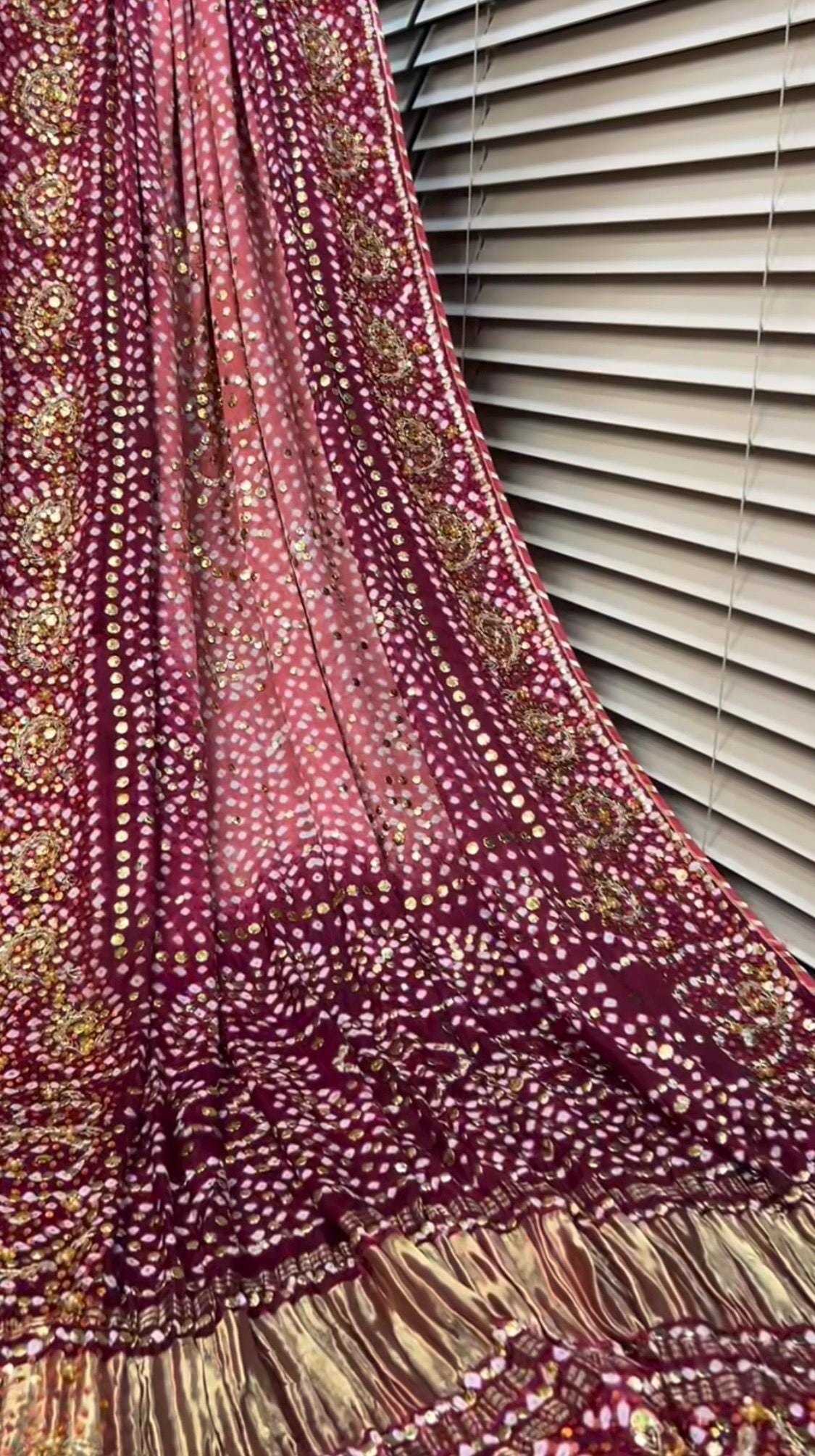 Pink Gaji Silk Kamdani Shawl, Sequin Embroidery, Indian Wedding Dupatta