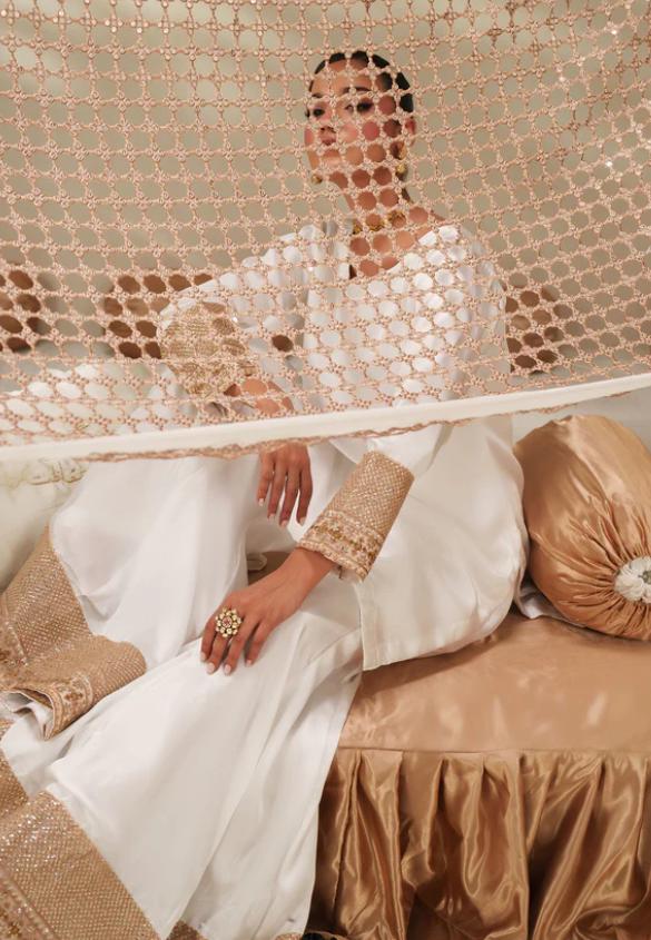 Ivory Silk Gharara Dress, Embroidered Organza Dupatta, Pakistani Wedding